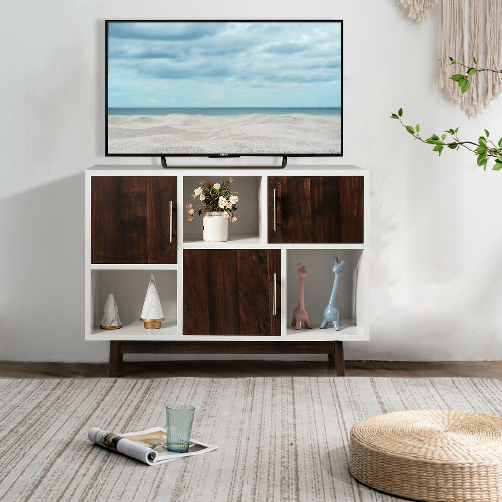 Wood Storage Sideboard with 6 Compartments - Rustic Brown