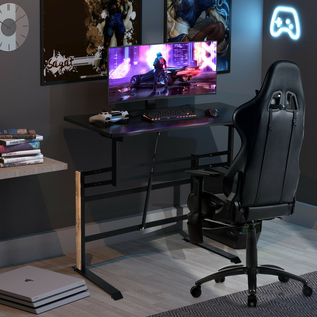 Pneumatic Height Adjustable Gaming Desk T Shaped - Black