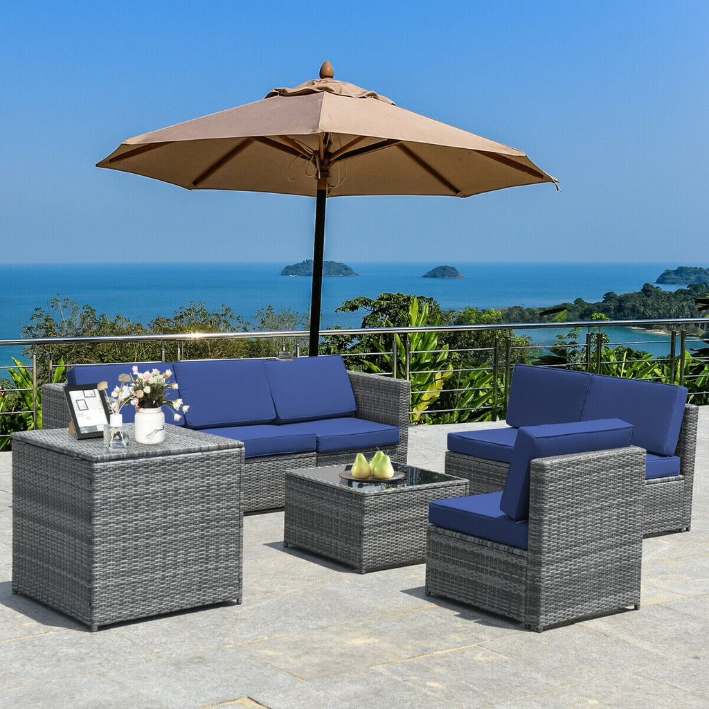 8 Pieces Wicker Sofa Rattan Dining Set Patio Furniture with Storage