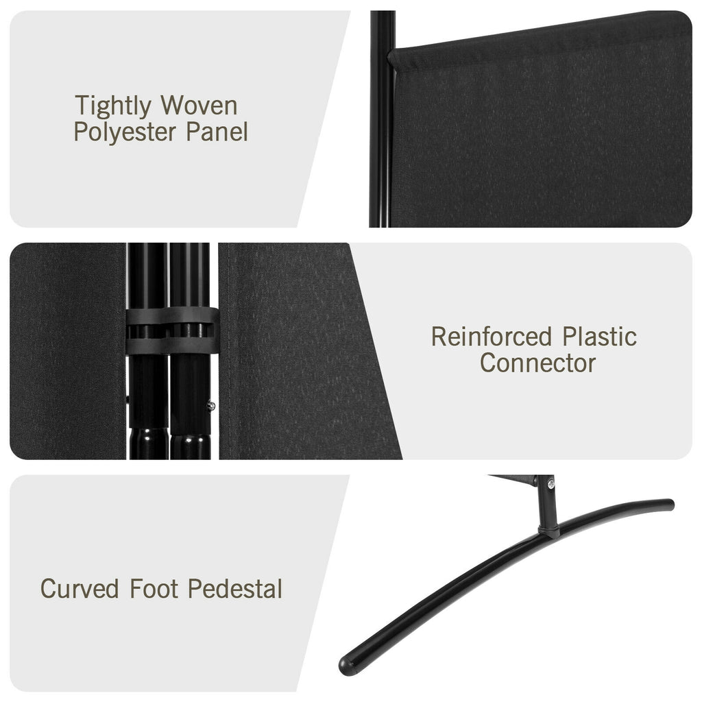 3 Panel Room Divider No Wheels Black - Foldable Privacy Screen with Steel Frame