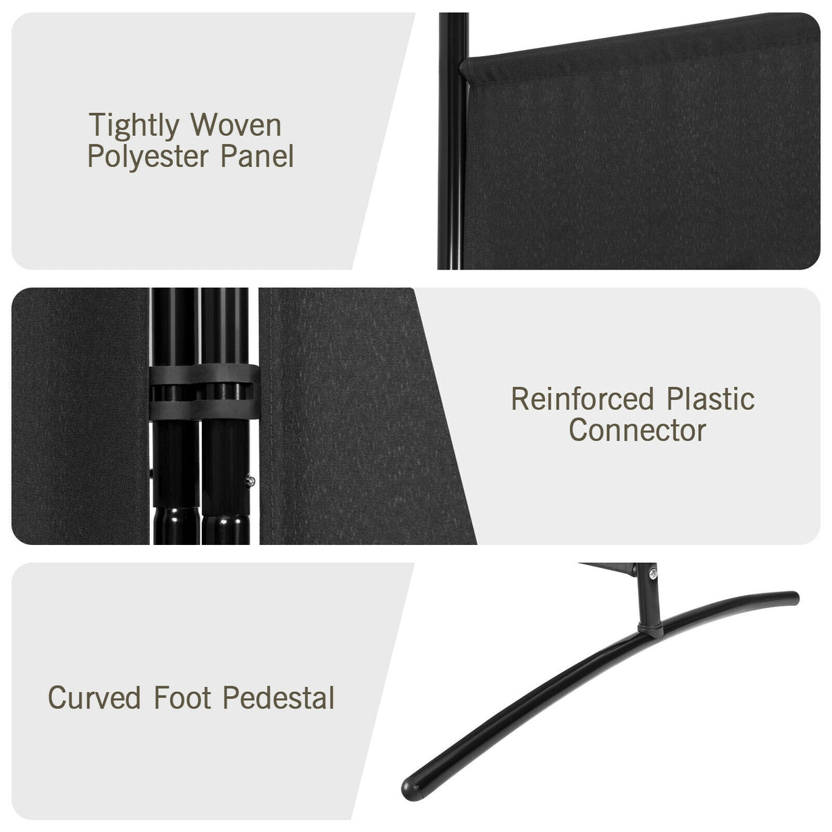 3 Panel Room Divider No Wheels Black - Foldable Privacy Screen with Steel Frame
