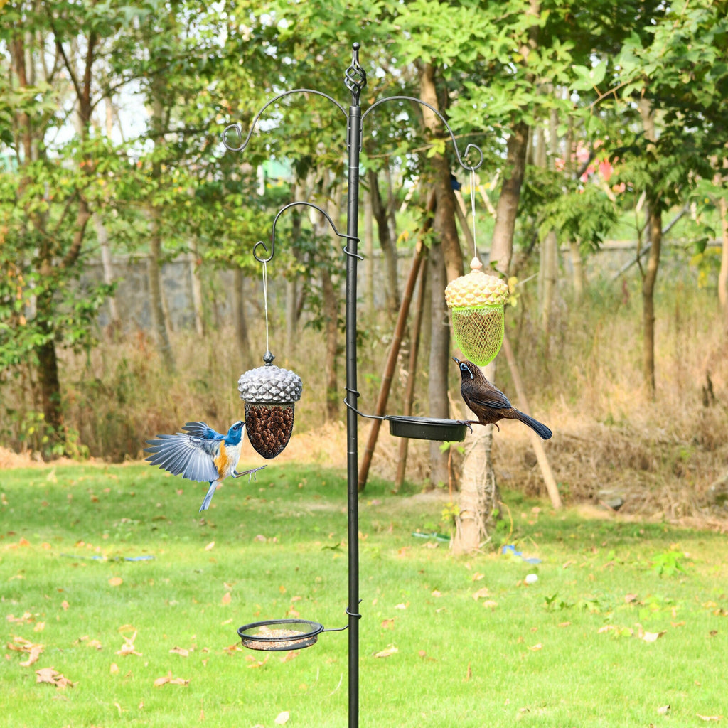 Metal Acorn Bird Feeder with Iron Mesh & Top Lid - Outdoor Hanging Food Dispenser, Brown