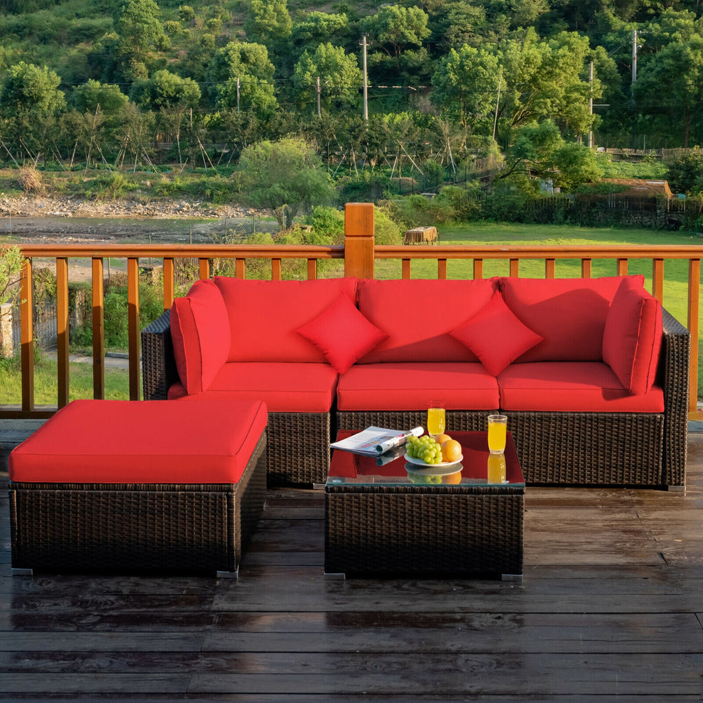 5 Pieces Outdoor Patio Rattan Furniture Set Sectional Conversation