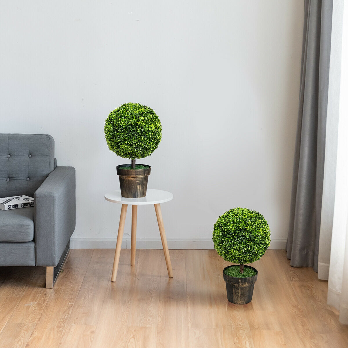 Artificial Boxwood Topiary Ball Tree with Moss - 24 Inch Faux Plant for Indoor & Outdoor Decor - Set of 2