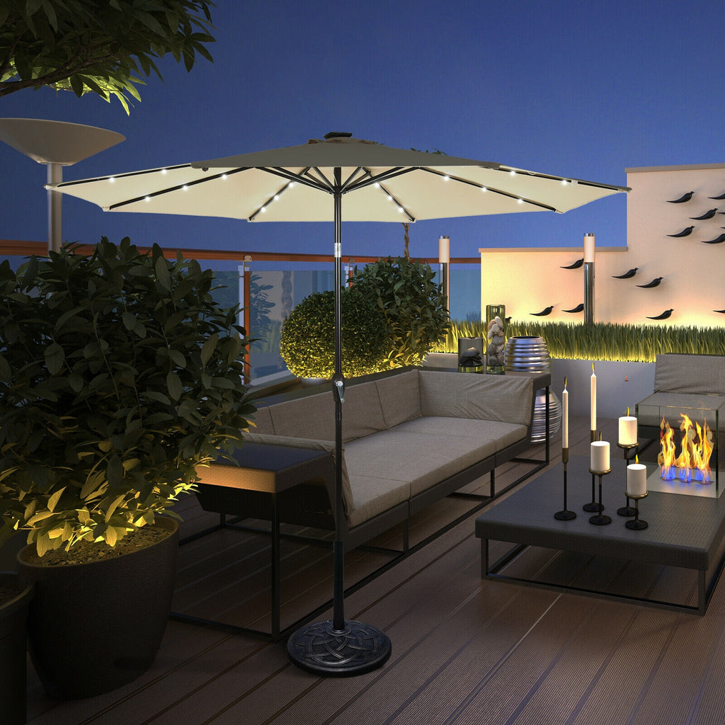 10 FT Patio Umbrella with 24 Solar LED Lights - Tan
