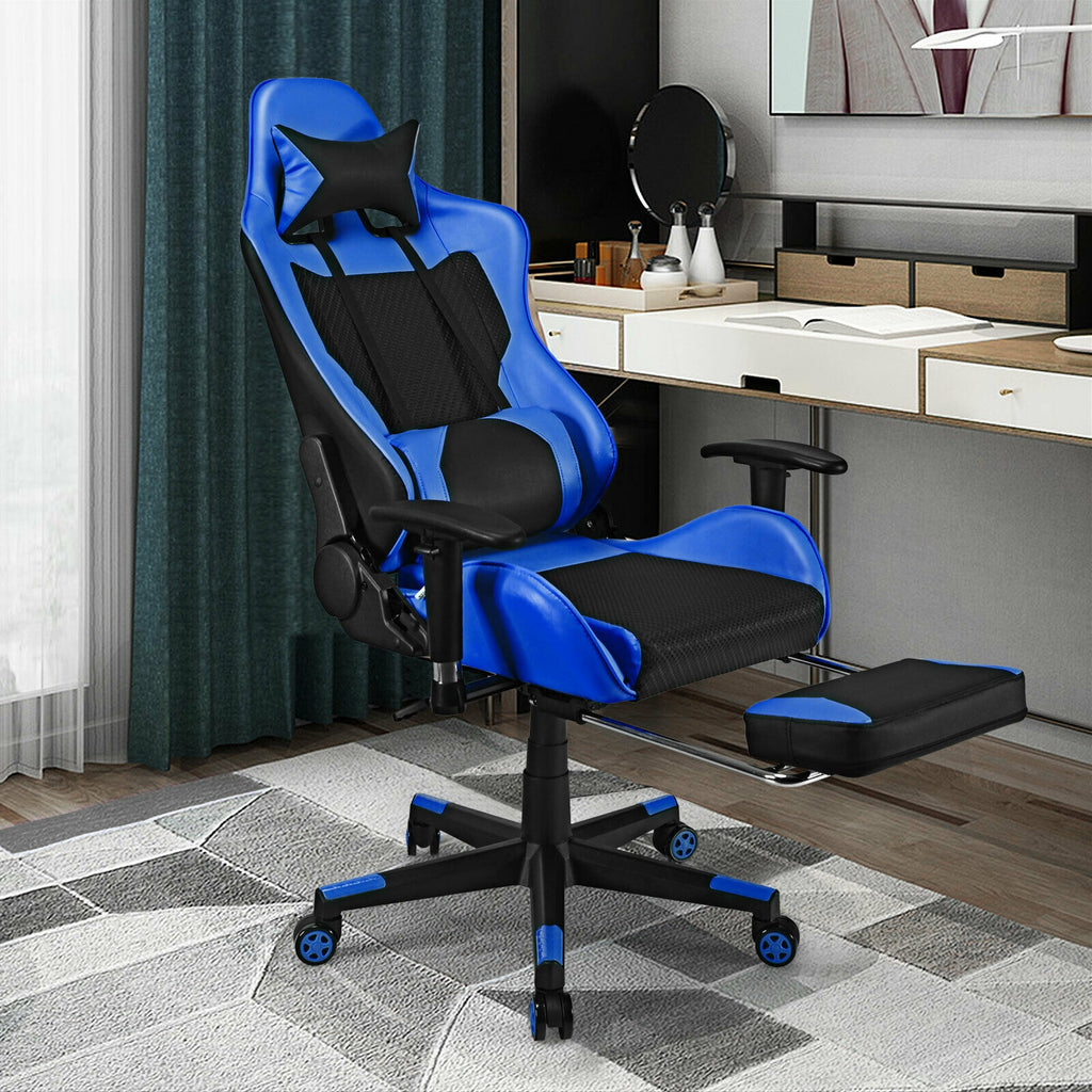 PU Leather Gaming Chair with USB Massage Lumbar Pillow, Footrest – Type-C, Pink