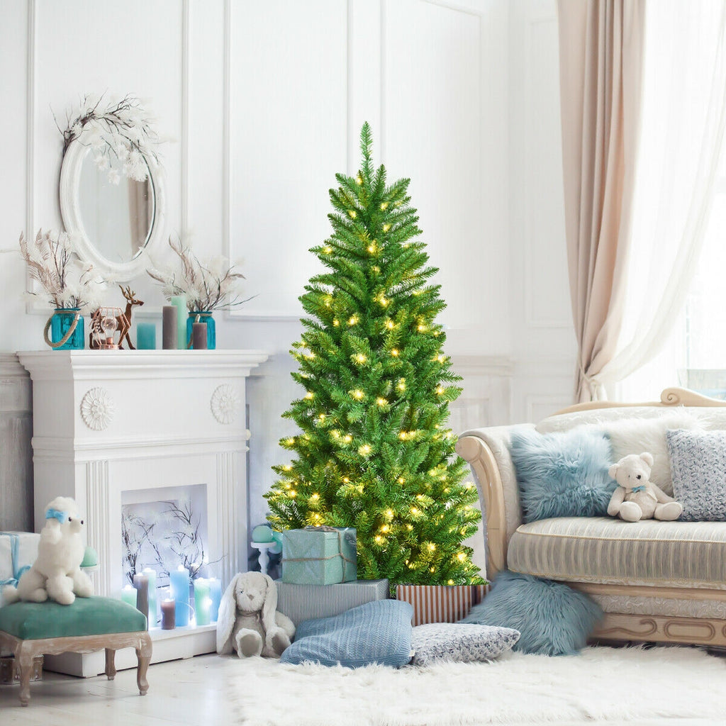 5 ft PVC Hinged Pre-lit Artificial Fir Christmas Tree with 150 Lights