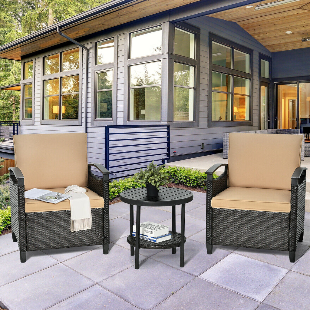 3-Piece Patio Rattan Sofa Set with Storage Table