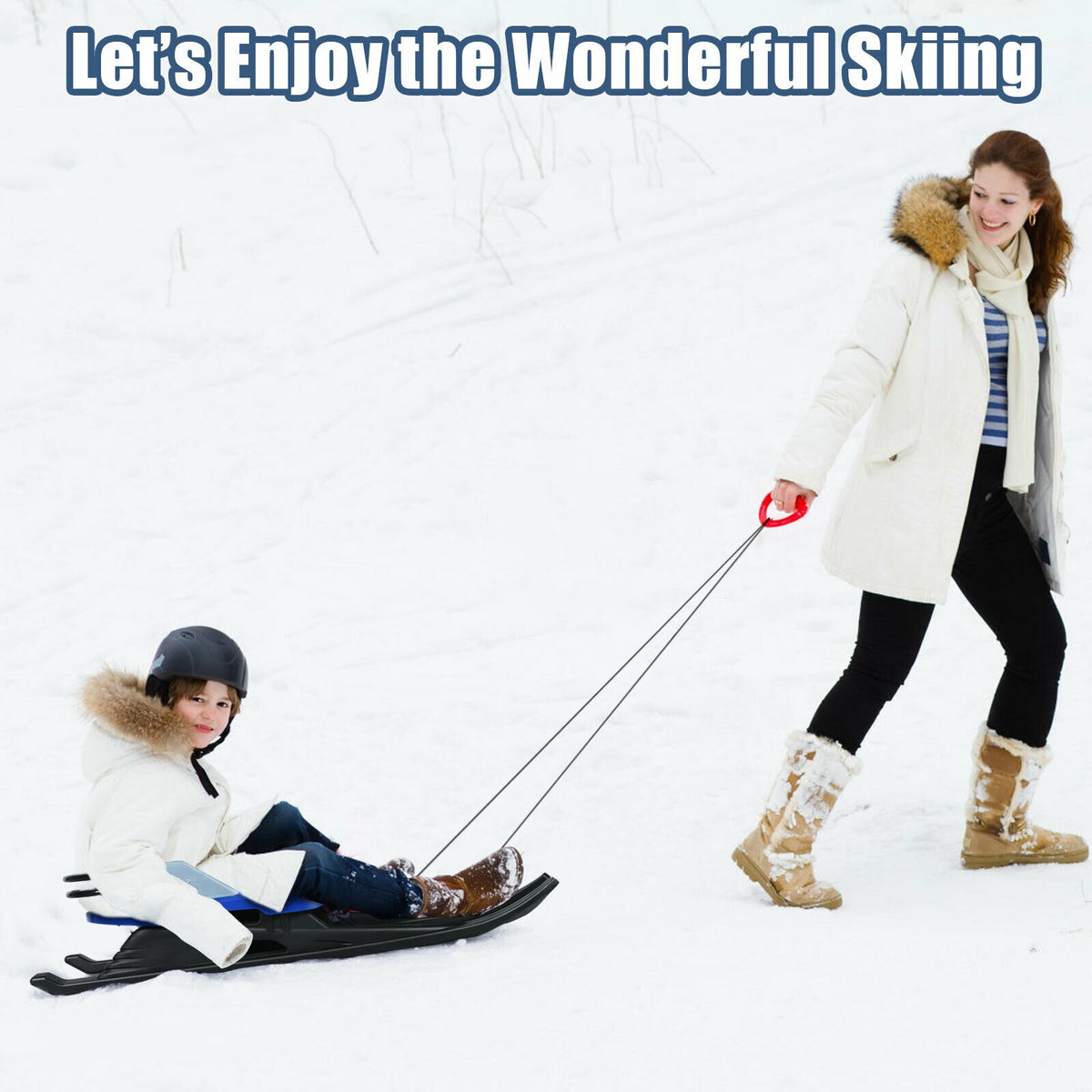 Kids' Folding Metal Snow Sled with Pull Rope and Leather Seat - Safe & Durable Winter Toy
