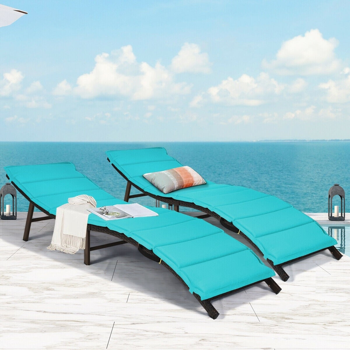 Folding Patio Lounge Chair with Wicker - Red