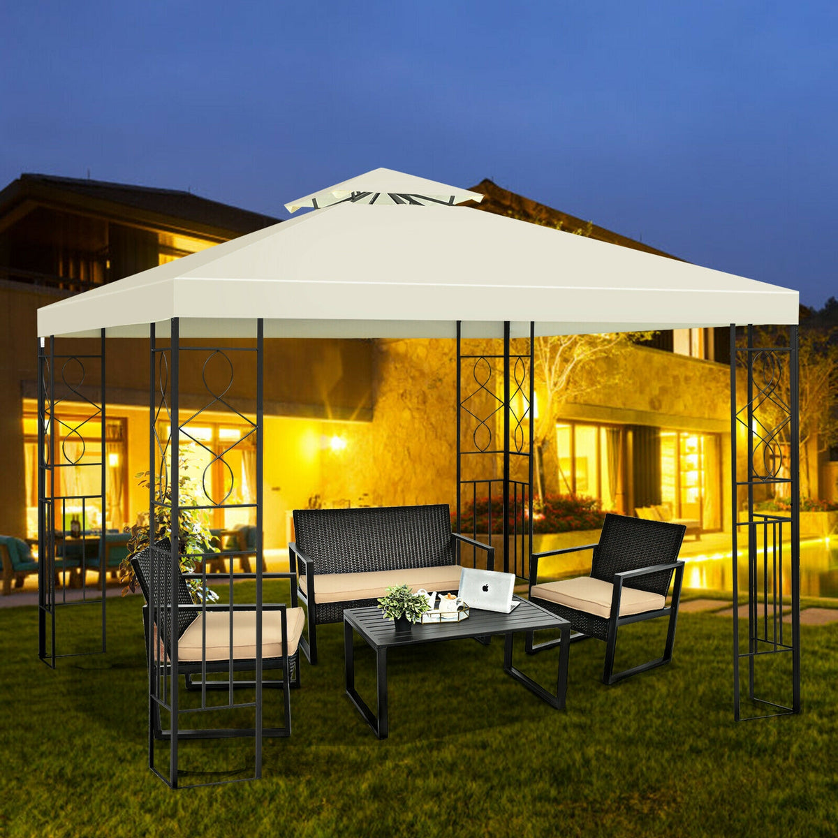 10x10 Patio Gazebo Canopy Tent - Double Roof 9ft Height