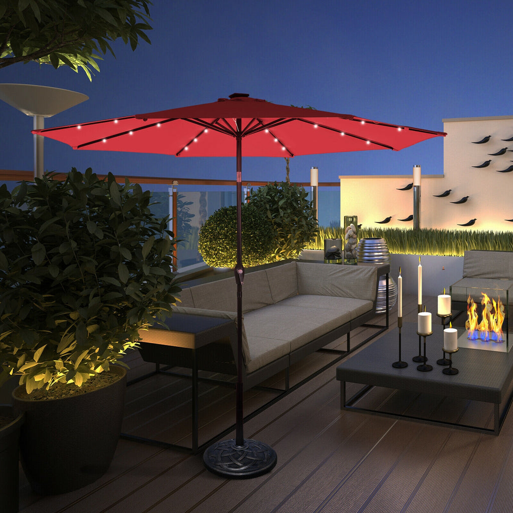 10 FT Patio Umbrella with Solar LED Lights - Dark Red