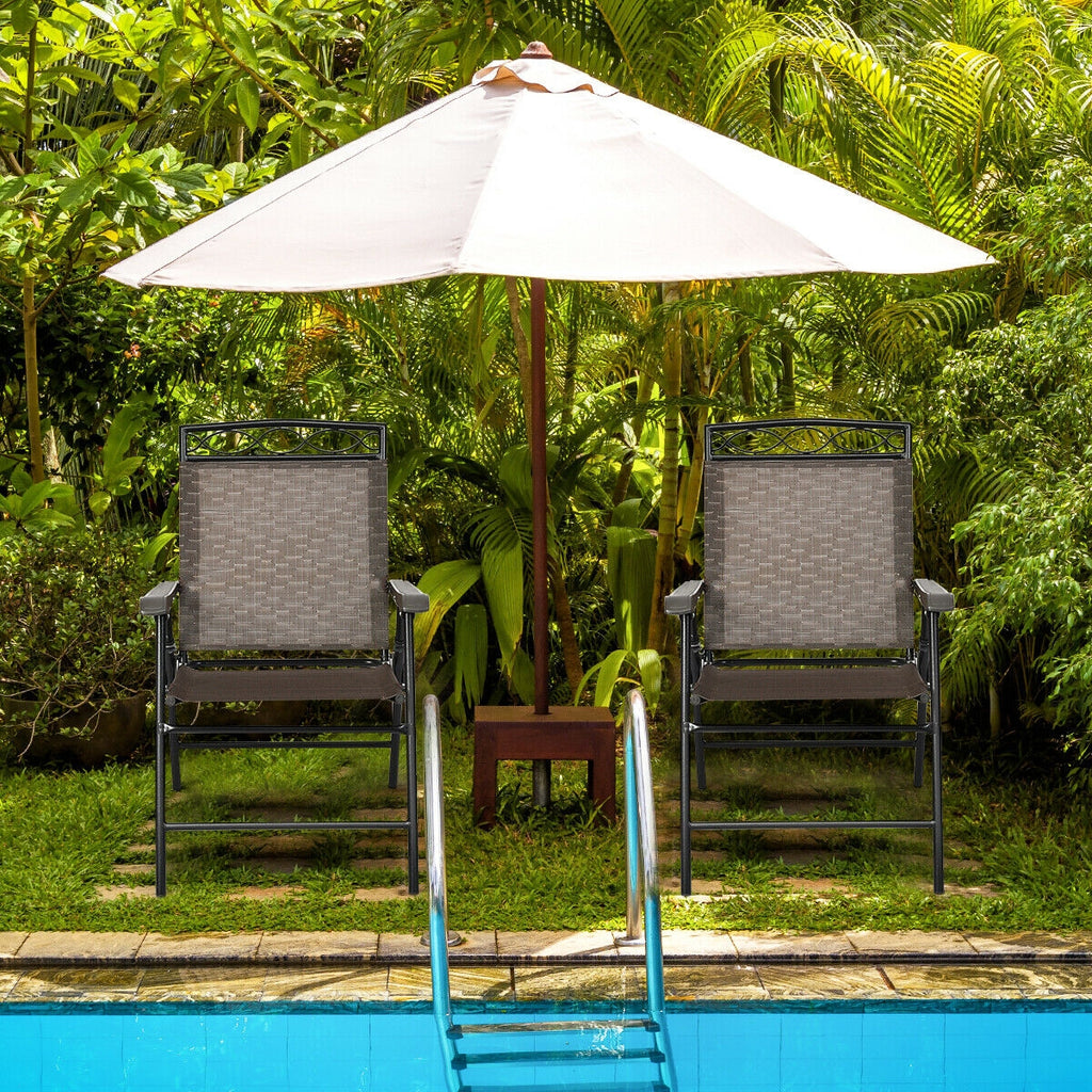 Set of 2 Patio Folding Chairs Sling Portable Dining Chair with Armrest