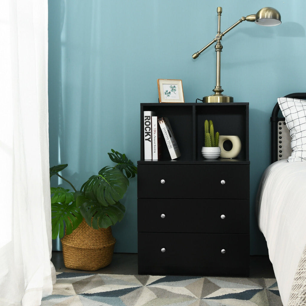 3 Drawer Dresser with Cubbies Storage Chest - Black