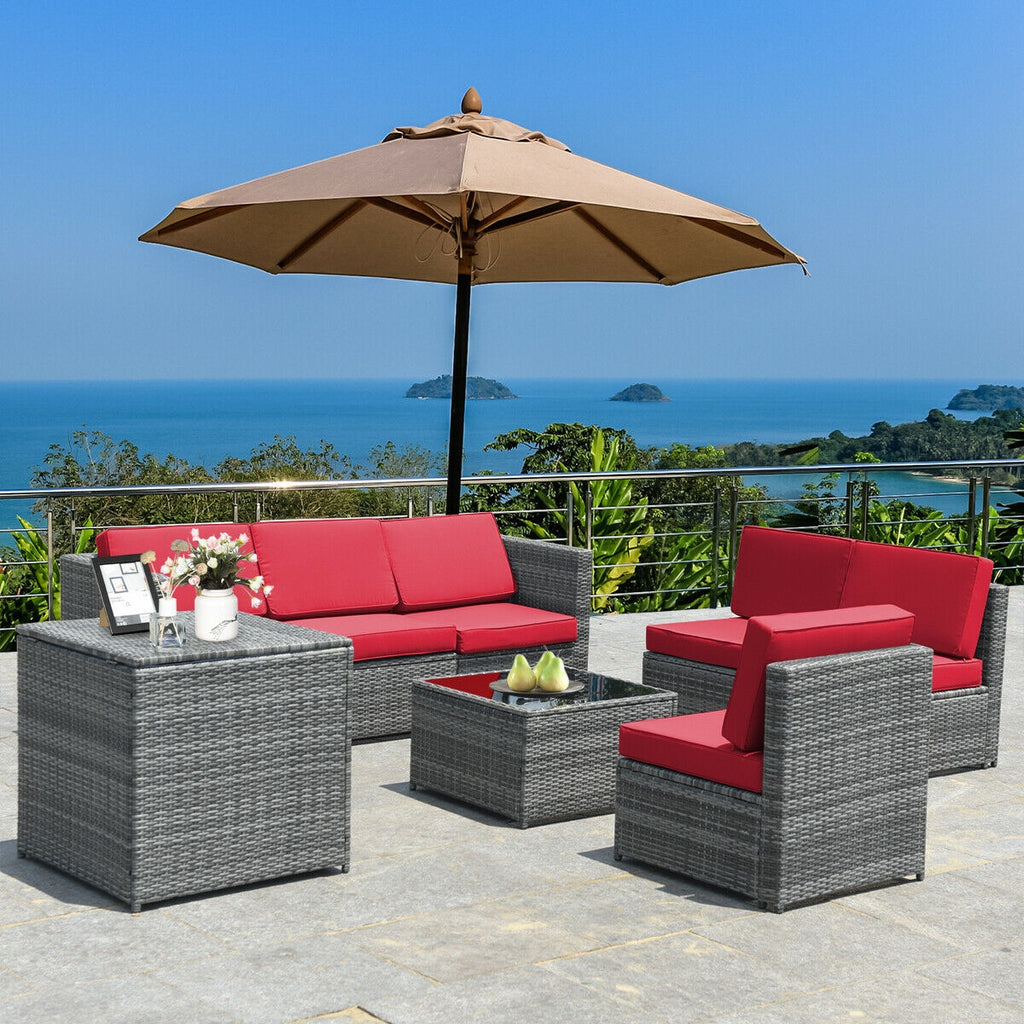 8-Piece Rattan Sofa Set with Storage Table - Gray Rattan, Black