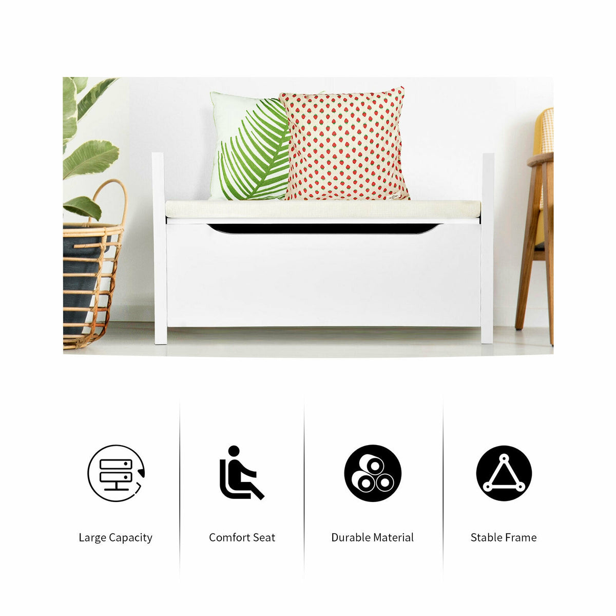 34.5 x 15.5 19.5 Inch Shoe Storage Bench with Cushion Seat