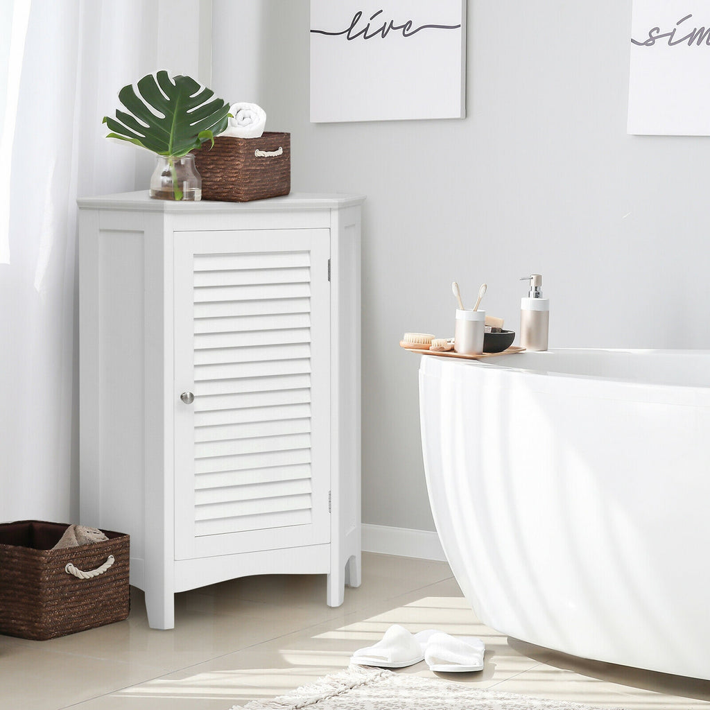 Corner Storage Cabinet with Shutter Door - White