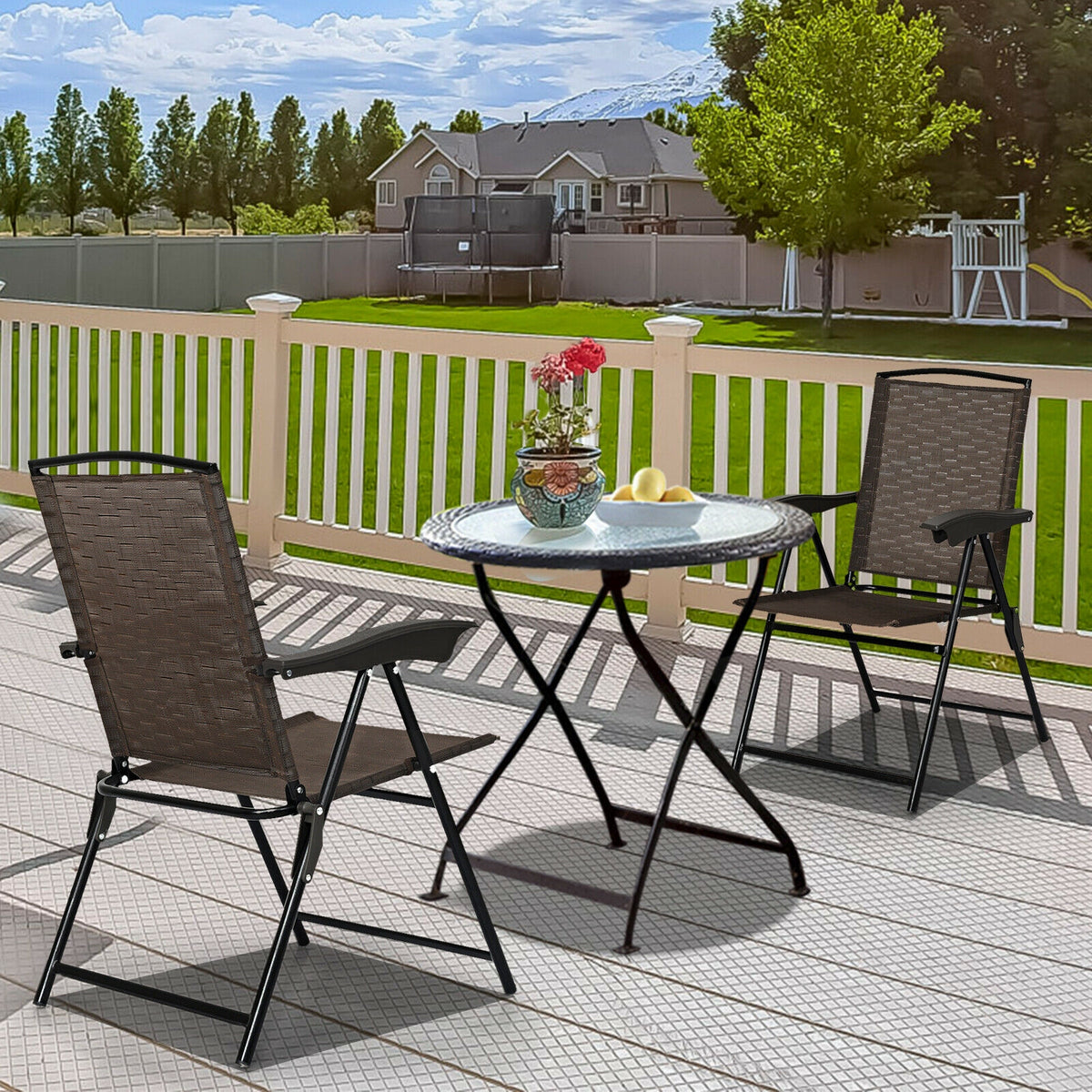 2 Pieces Folding Sling Chairs with Smooth Armrests and Adjustable