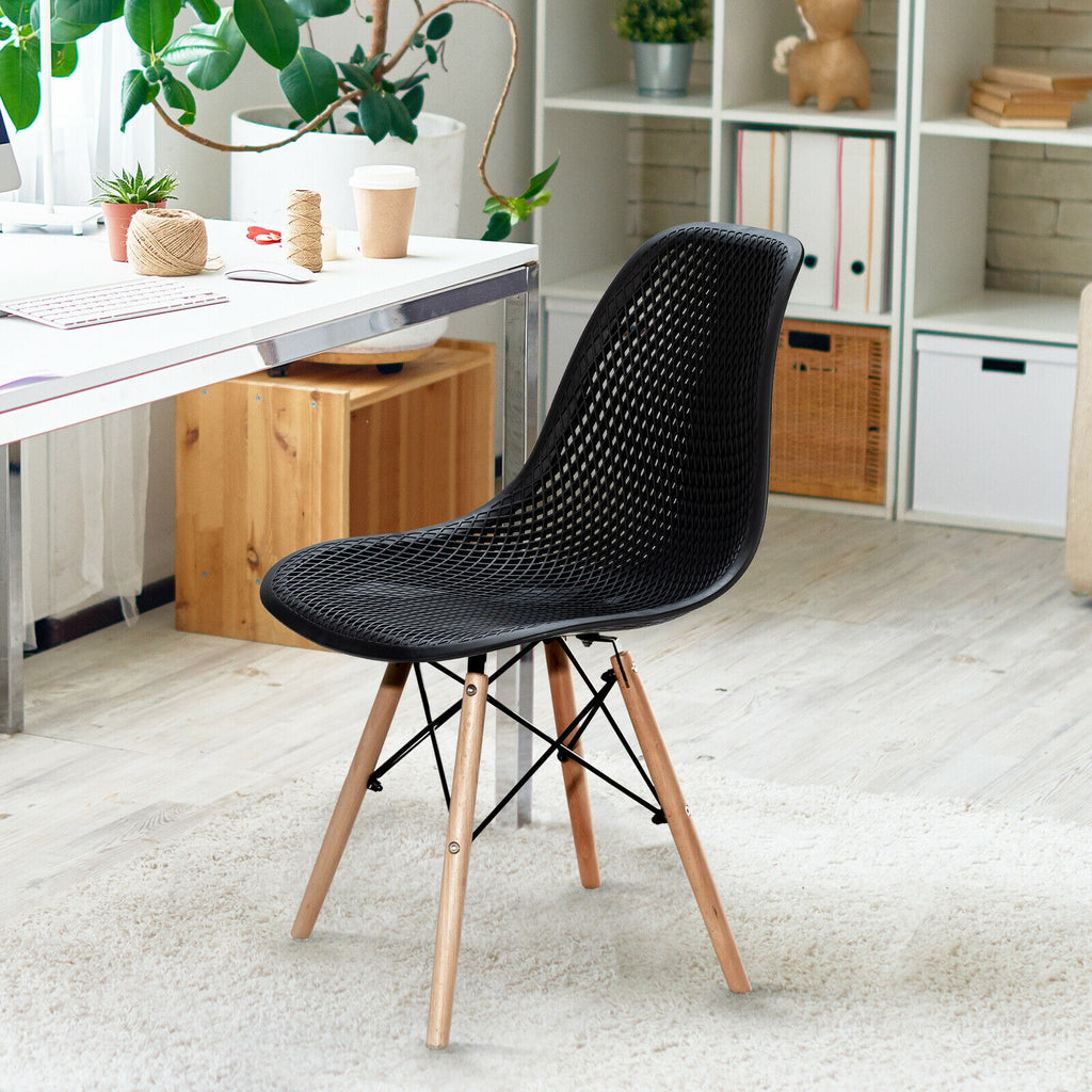 Modern Plastic Hollow Chair Set with Wood Legs - Black (4 Pack)