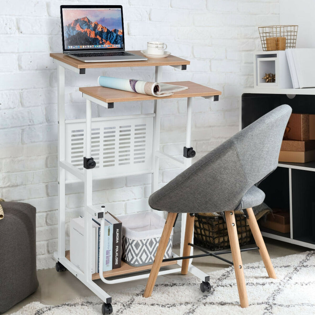 Height Adjustable Standing Desk with Storage – White