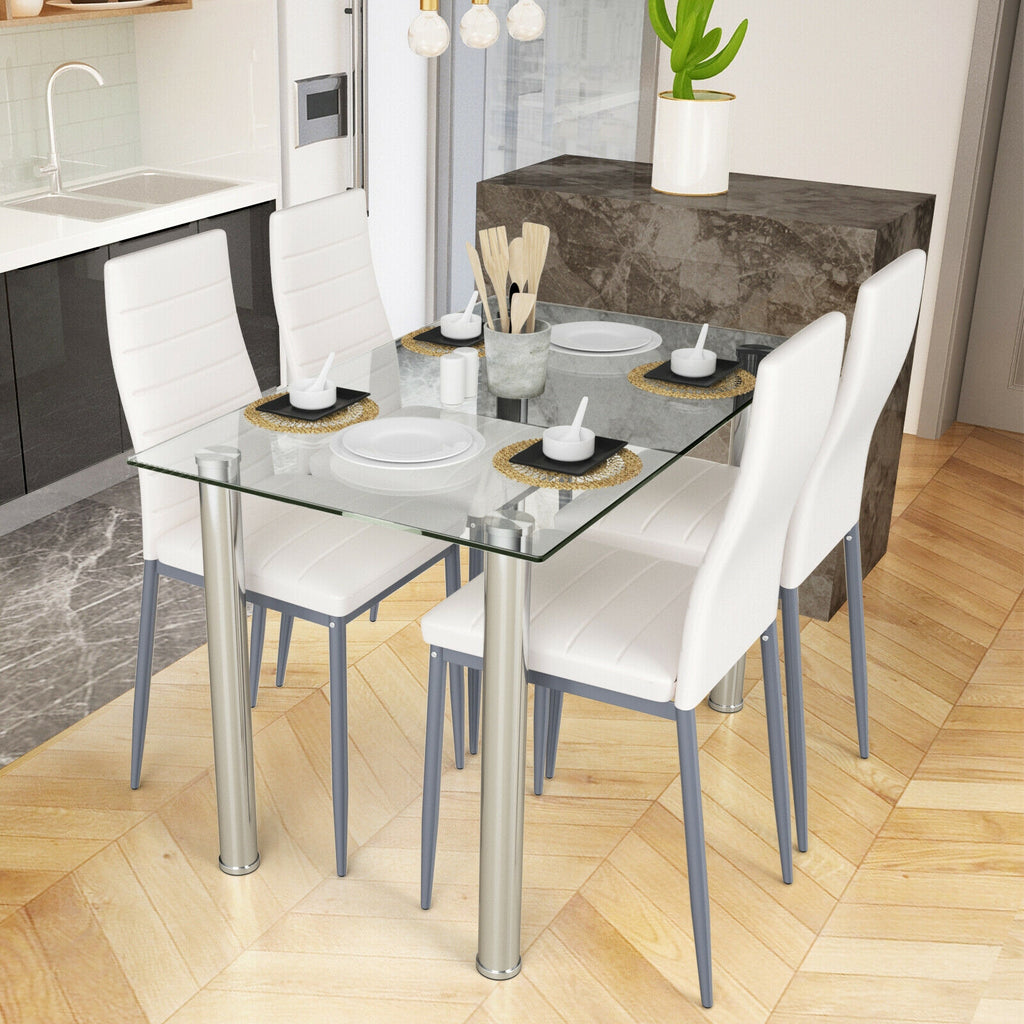 5-Piece Dining Set with 4 PVC Leather Chairs