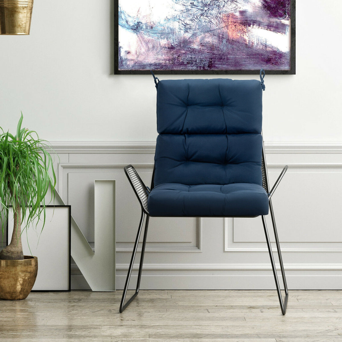 Tufted Patio High Back Chair Cushion with Non-Slip String Ties