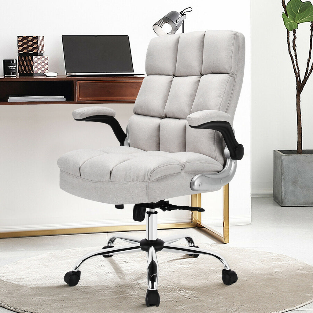 Adjustable Swivel Office Chair with High Back and Flip-up Arm for Home