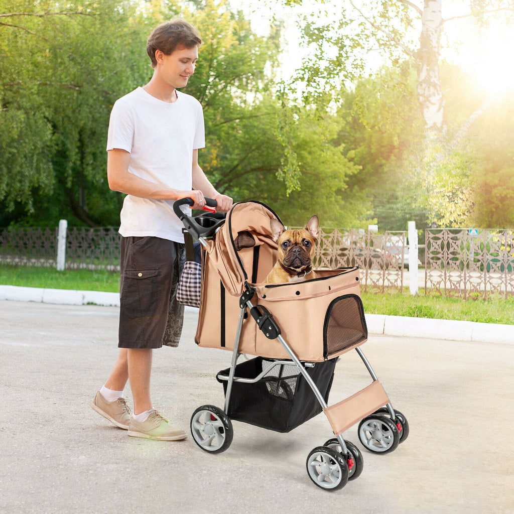 Foldable Pet Stroller with Storage Basket & Canopy - Navy, Bottom Basket Included