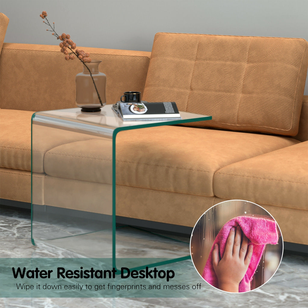 Tempered Glass End Table 18x18x16 Inch with Non-Slip Pads