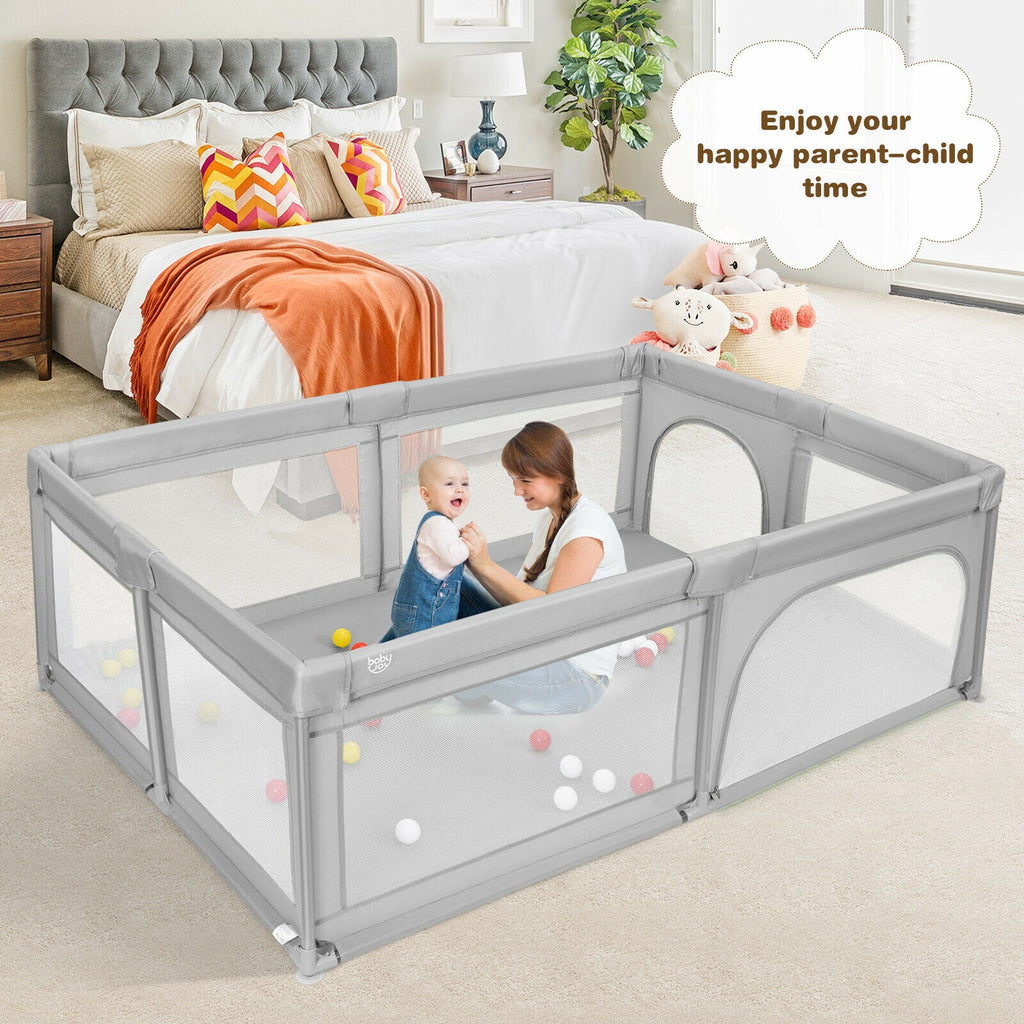 Gray 81 x 58 Inch Baby Playpen with 50 Ocean Balls & Zipper Doors - Safety & Kids Activity