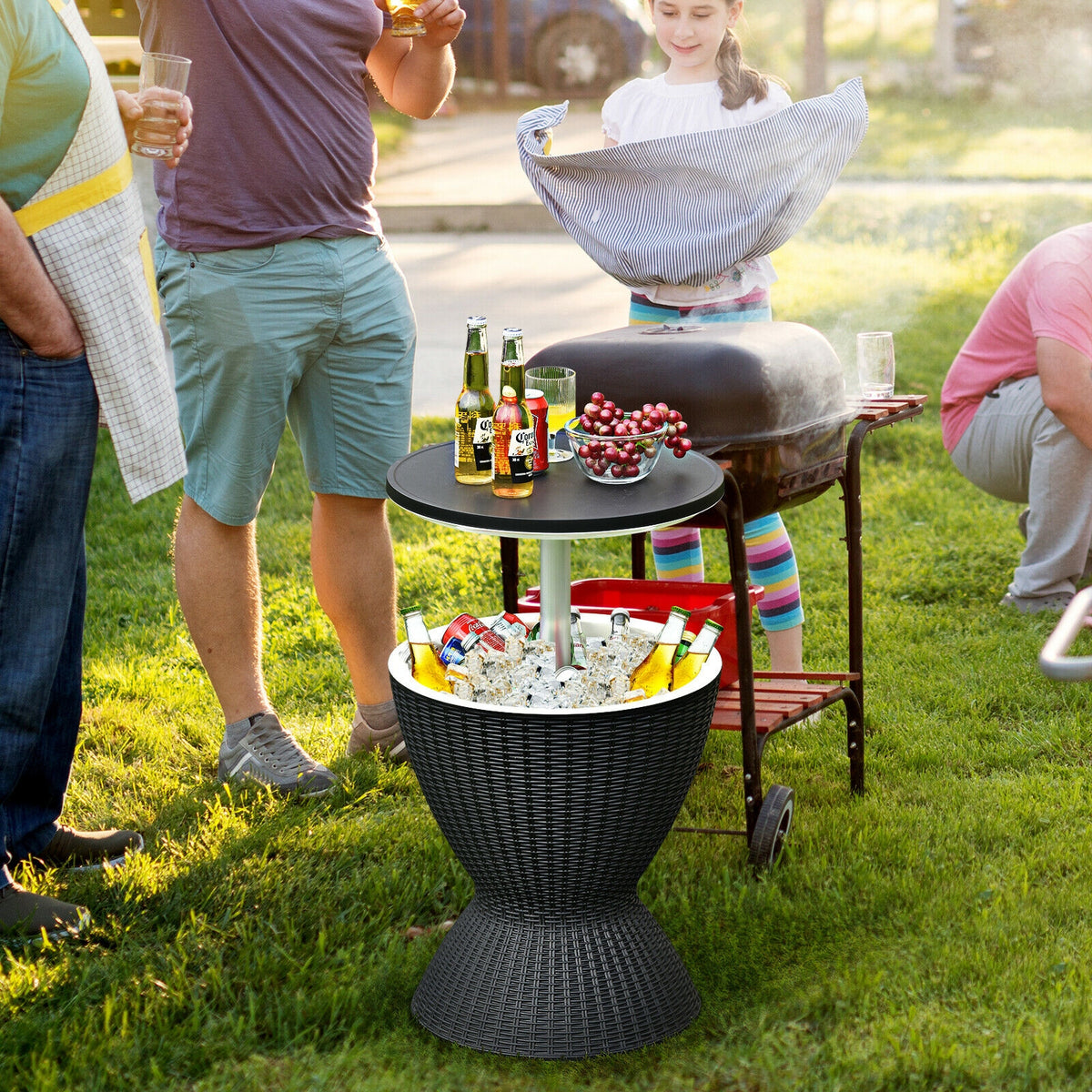 Outdoor Rattan Bar Table with Extendable Tabletop, Brown