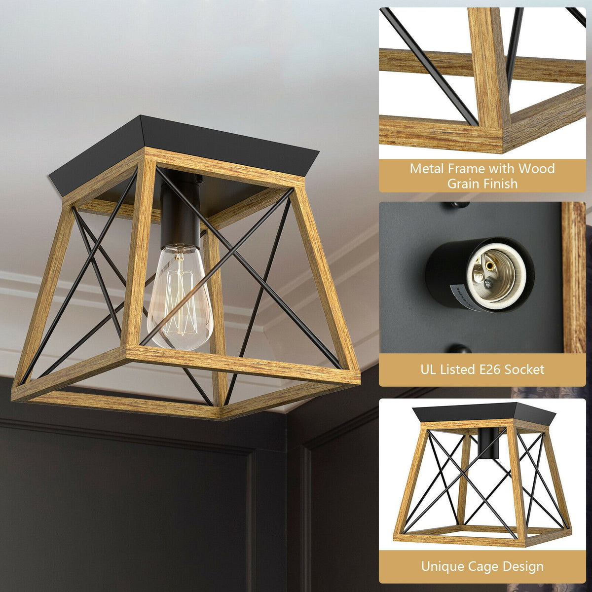 Farmhouse Vintage Ceiling Light with E26 Socket for Kitchen Dining Hallway