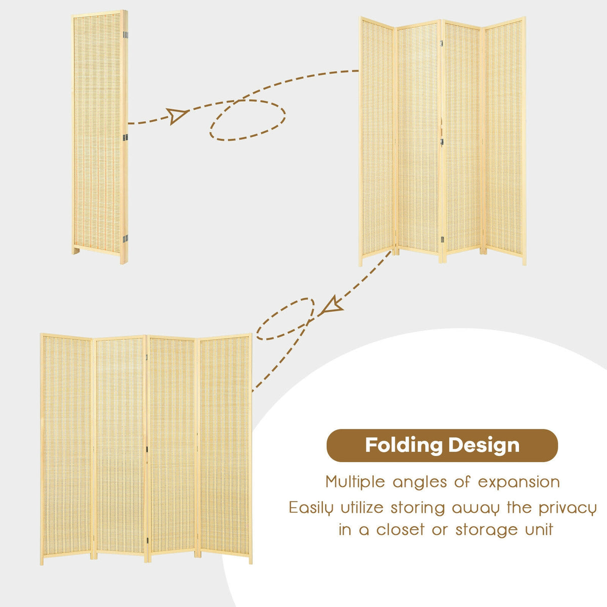 Natural 6 ft 4-Panel Portable Folding Room Divider Screen - Space Saver Privacy