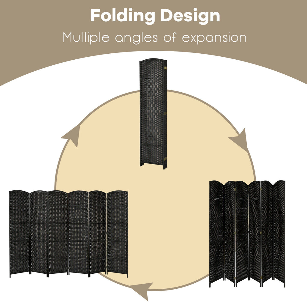 Foldable Fiber Room Divider Screen - 8-Panel Weave Fiber Privacy Divider - Black, 6 Feet