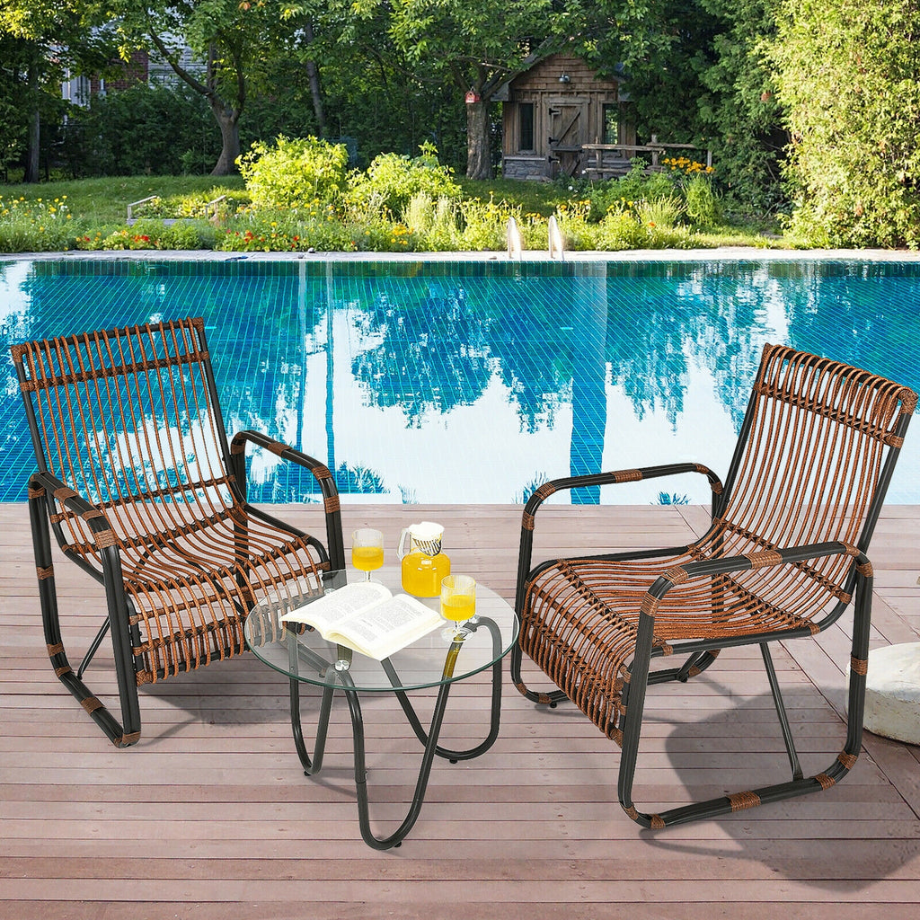3 Pieces Patio Rattan Furniture Set with 2 Single Wicker Chairs and
