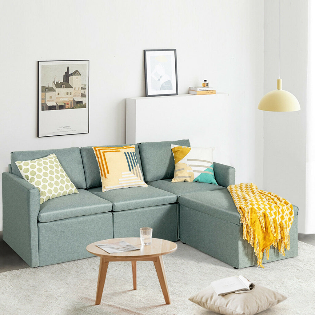 Convertible L-Shaped Sectional Sofa with Reversible Chaise – Green