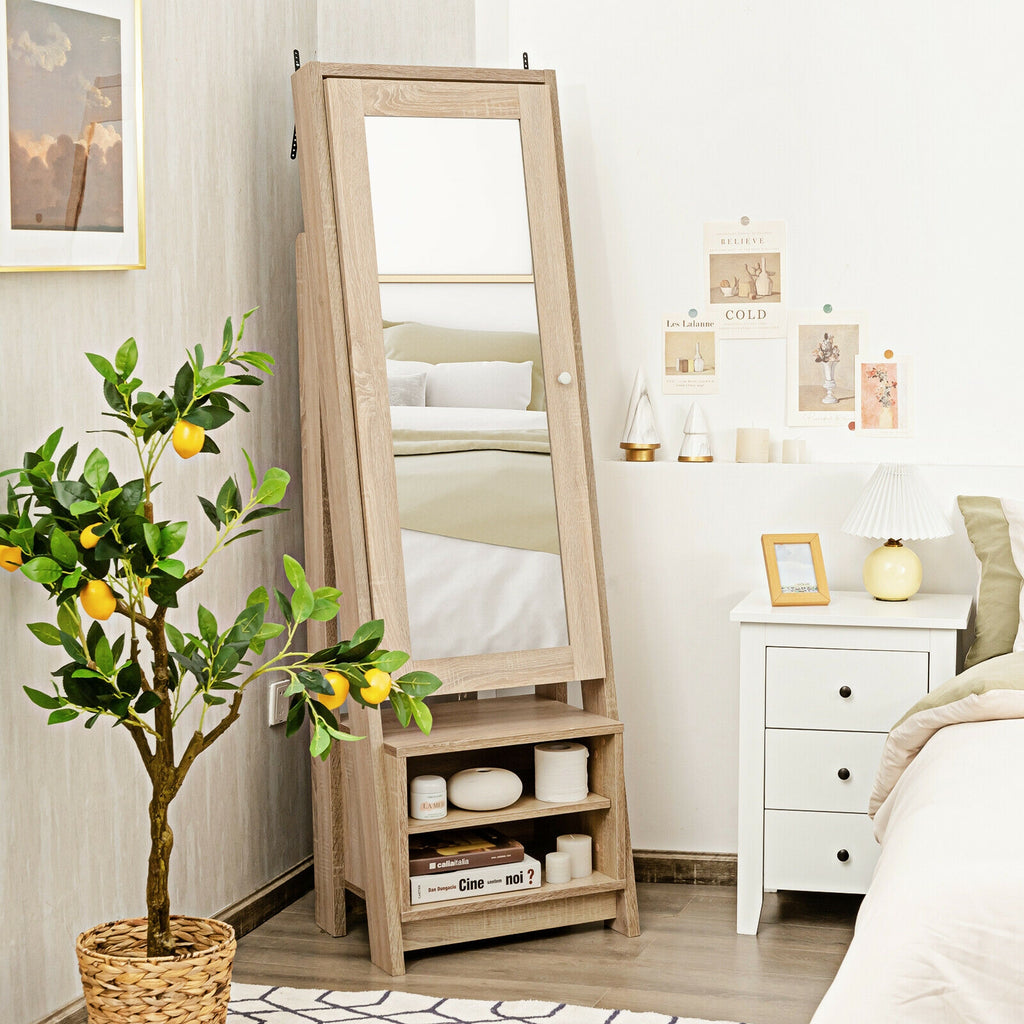 Wooden Jewelry & Cosmetics Storage Cabinet with Mirror
