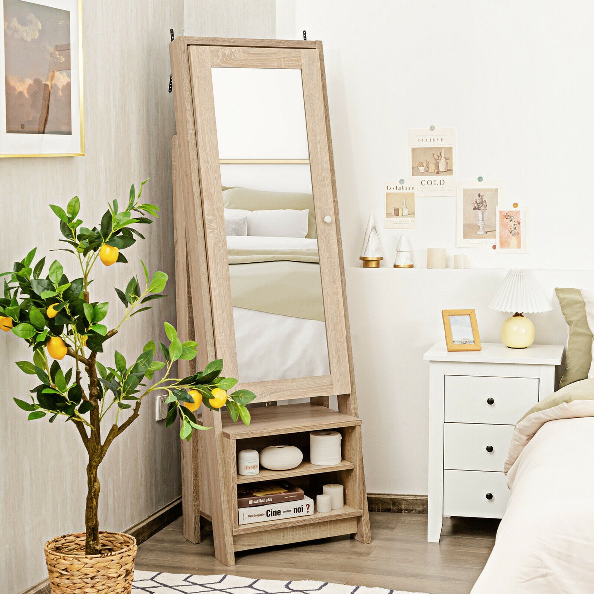 Wooden Jewelry & Cosmetics Storage Cabinet with Mirror