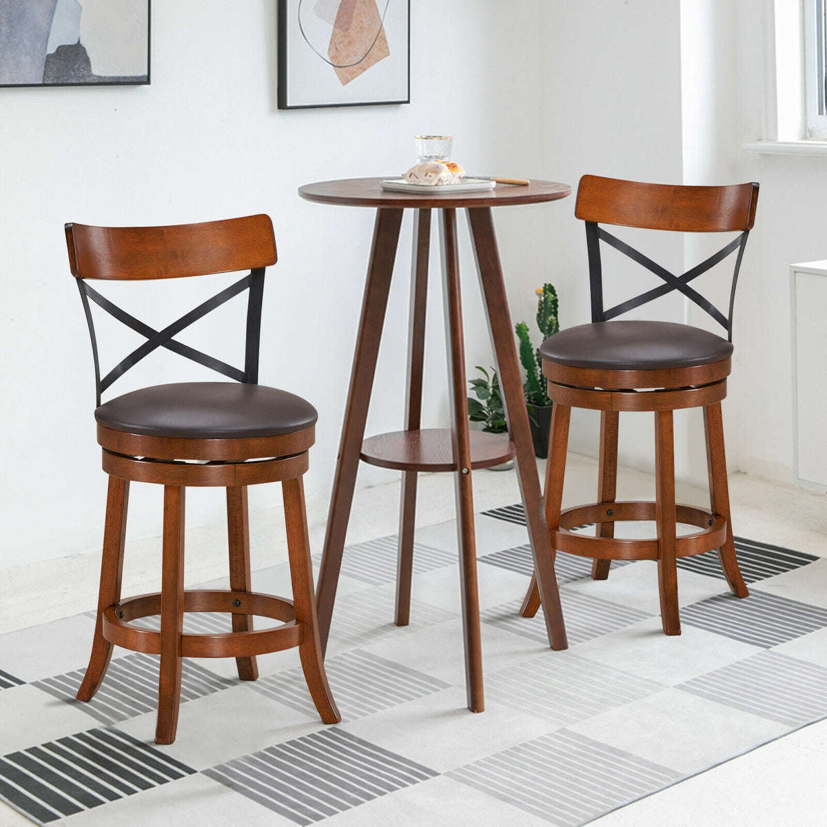 Set of 2 Bar Stools 360-Degree Swivel X-Back 25 inches