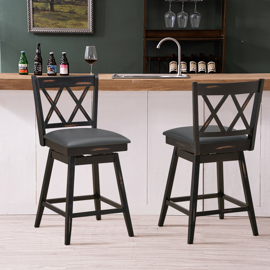 2-Piece 25" Counter Height Bar Stools with Cushion - Black