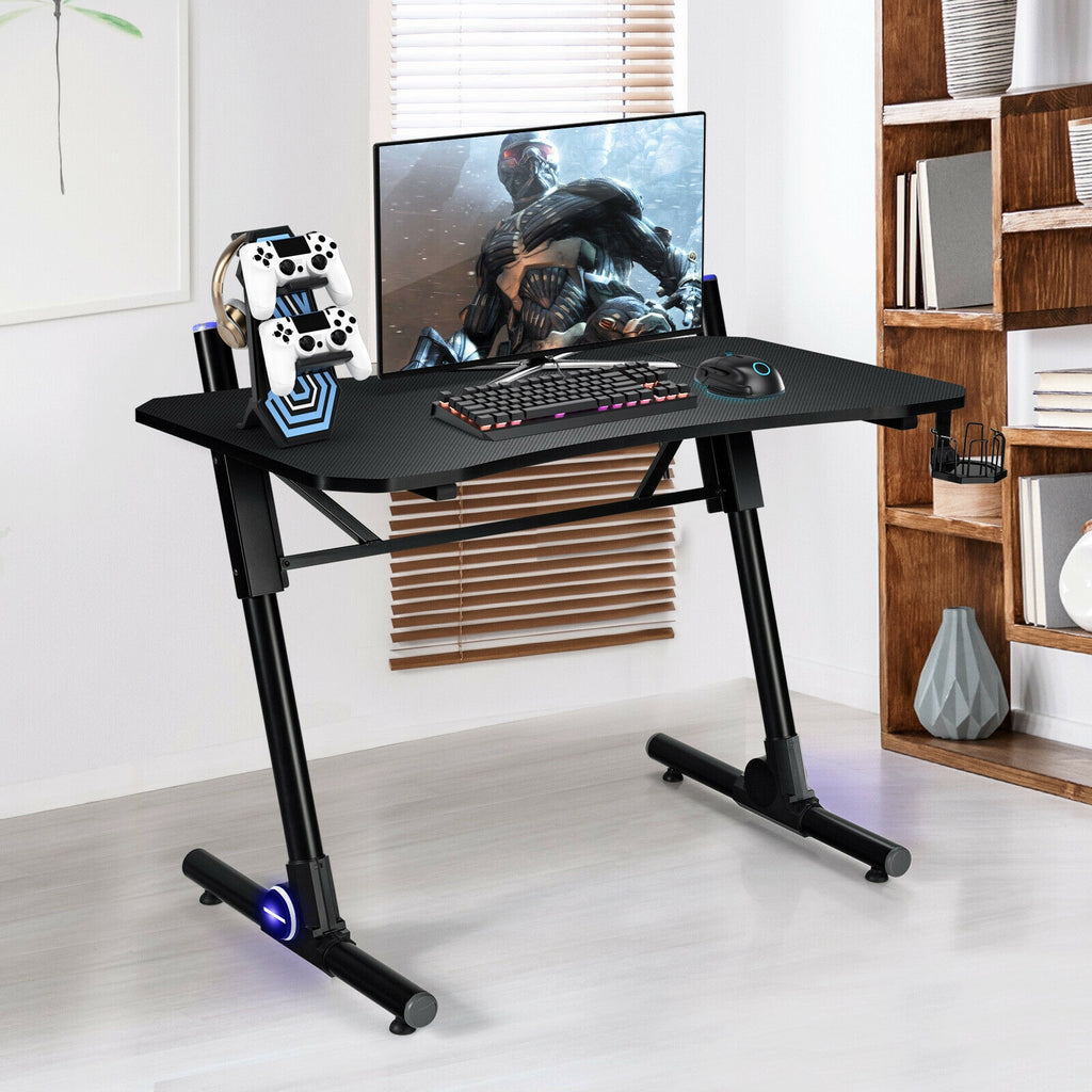 43.5" Height Adjustable Gaming Desk with Blue LED Lights
