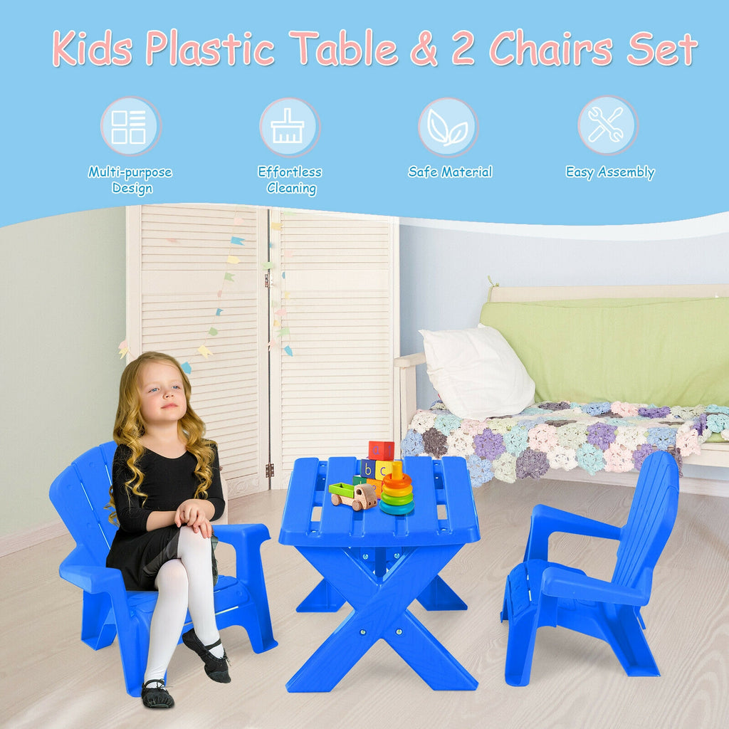 Blue 3-Piece Children's Plastic Play Table and Chair Set