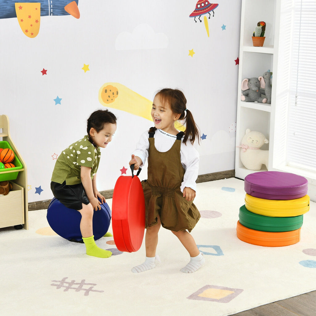 Multicolor 15 Inch Round Toddler Floor Cushions - 6 Pieces, Waterproof & Cushioned