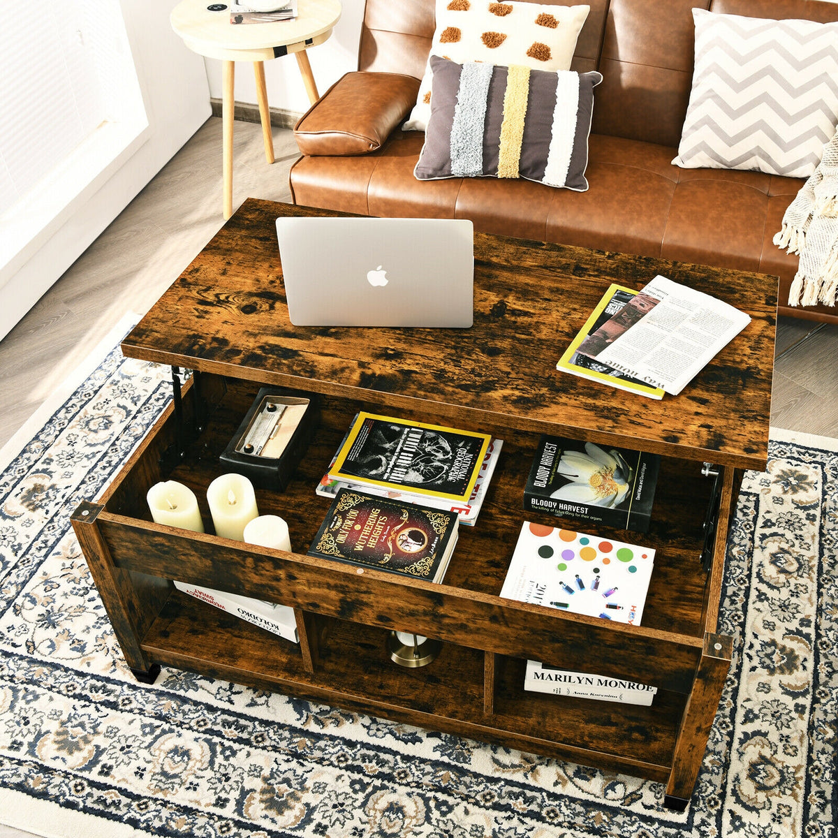 Lift Top Coffee Table with Storage Compartment - White