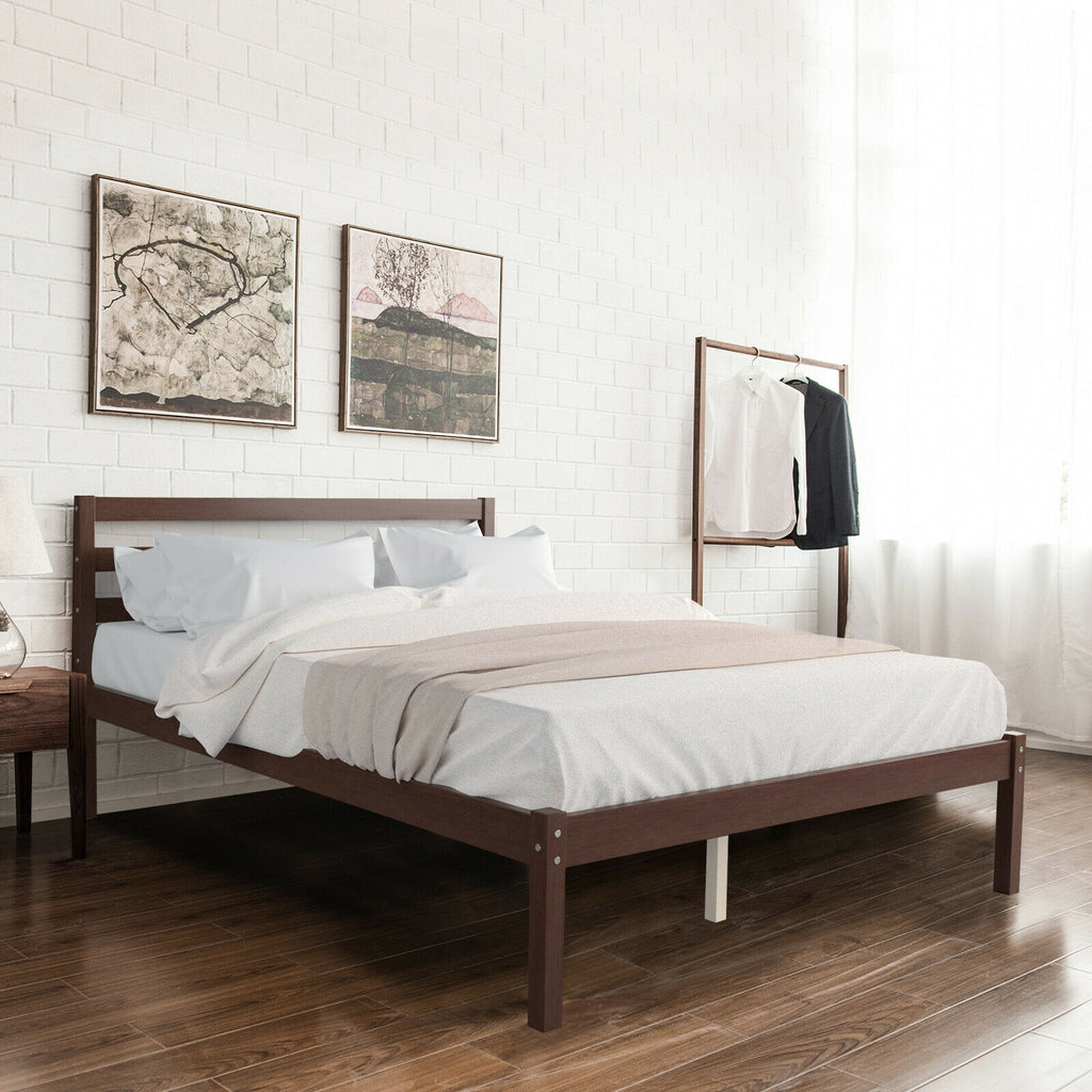 Full Size Bed Frame with Wooden Headboard & Slat Support