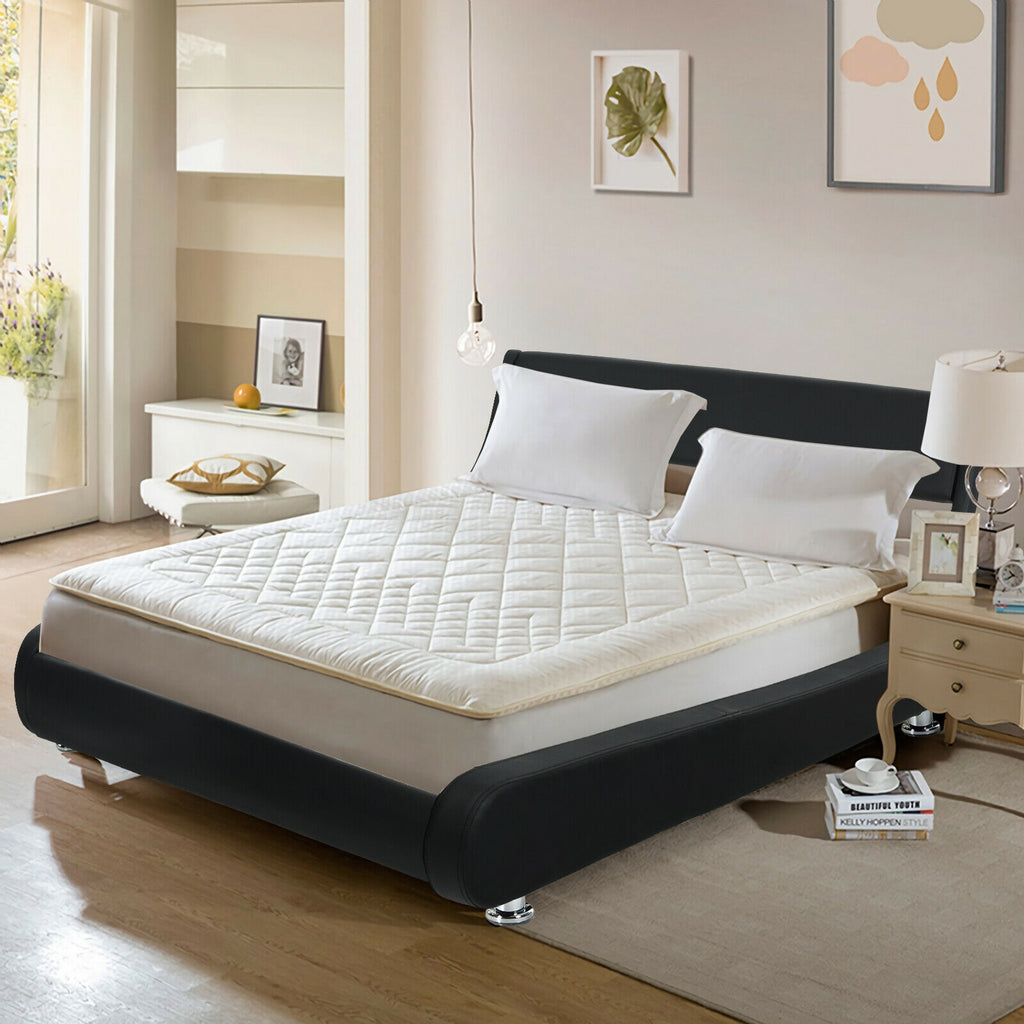 Full Size Platform Bed with Adjustable Headboard - Black Faux Leather