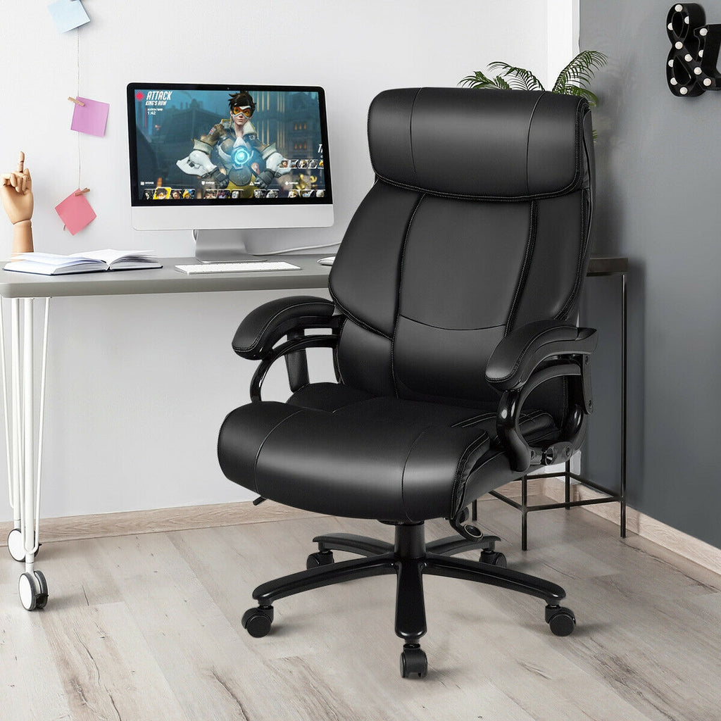 PU Leather Massage Office Chair with Foam Cushion – Big & Tall, Black