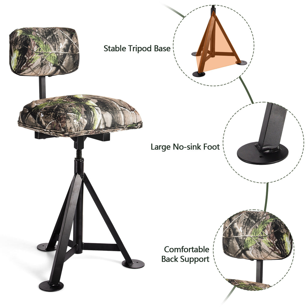 Swivel Hunting Chair Tripod with Detachable Backrest