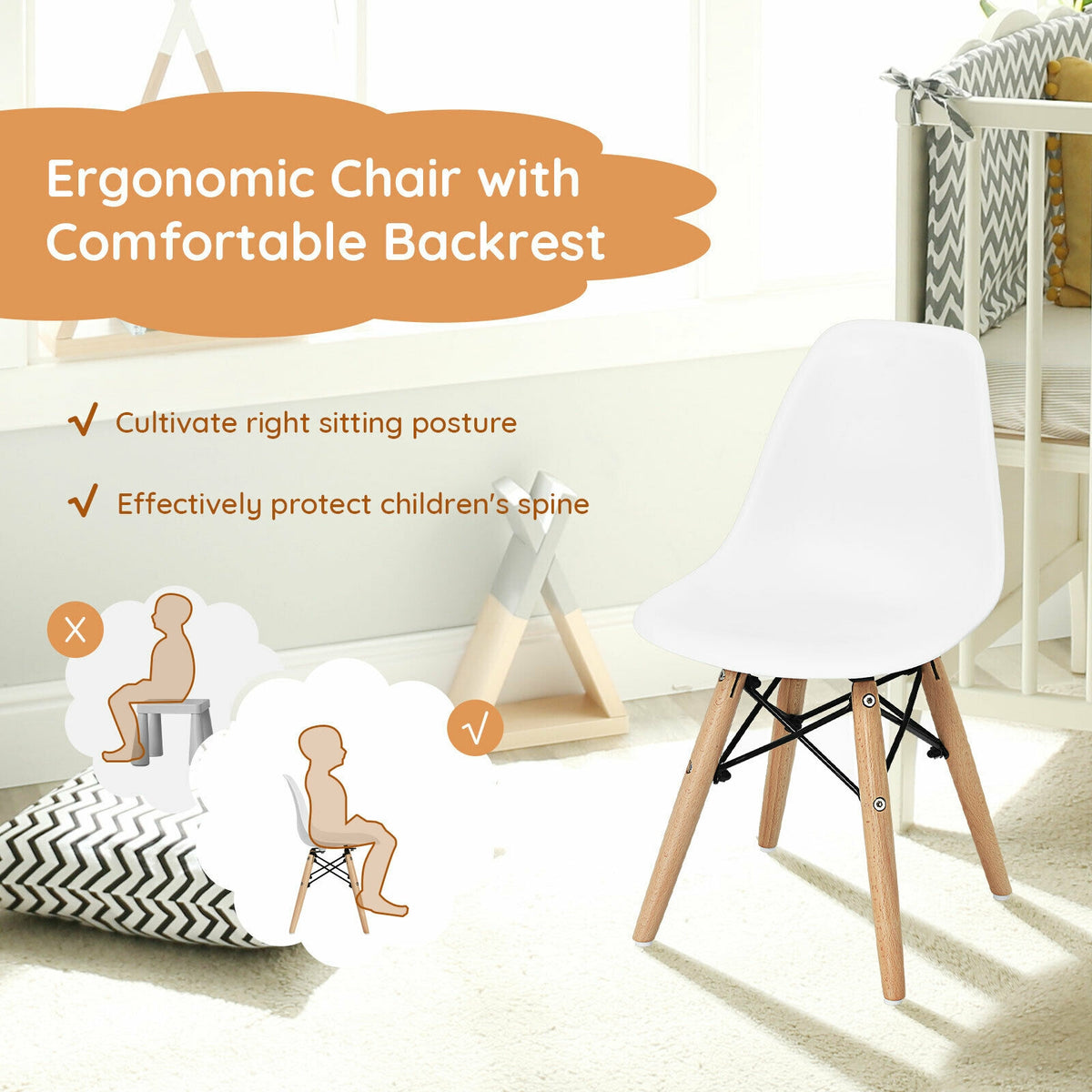 Children's White Wooden Leg Chair Set - 4 Pieces, Kids' Dining & Playroom Seating