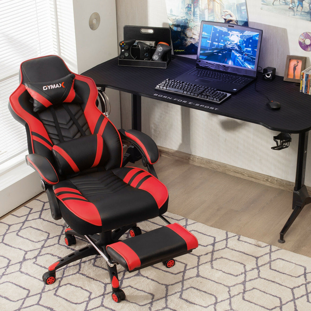 Adjustable Gaming Chair with Footrest, Red